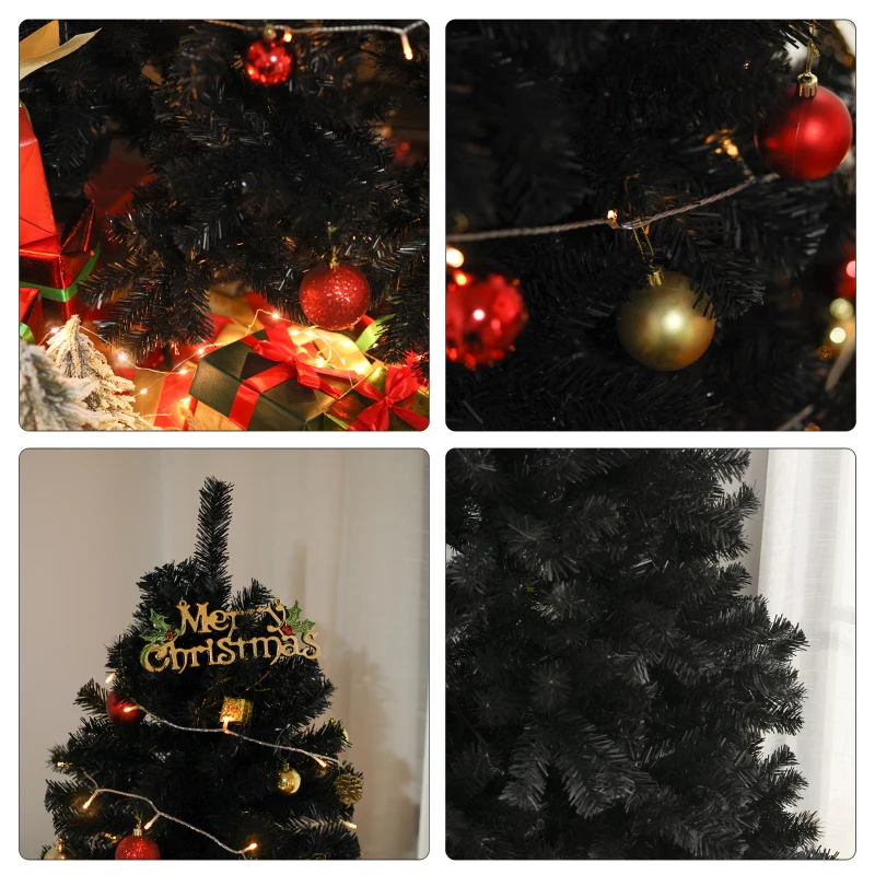 HOMCOM 6ft Artificial Christmas Tree Unlit Douglas Fir with Realistic Branch Tips, Black Halloween Style