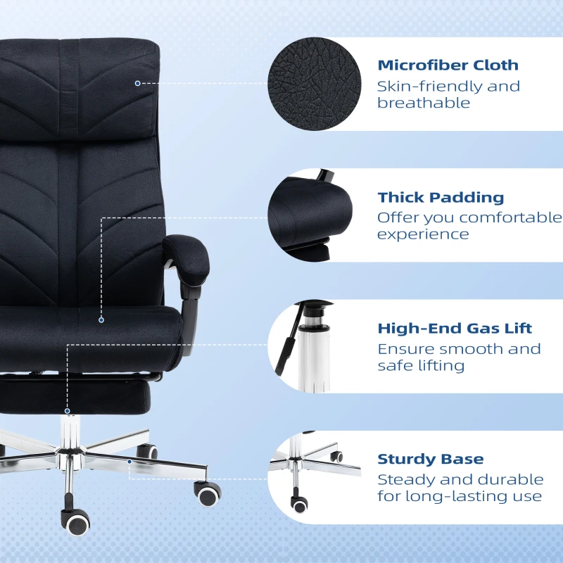 Vinsetto High-Back Office Chair Computer Desk Chair with Footrest Reclining Function and Adjustable Height Black