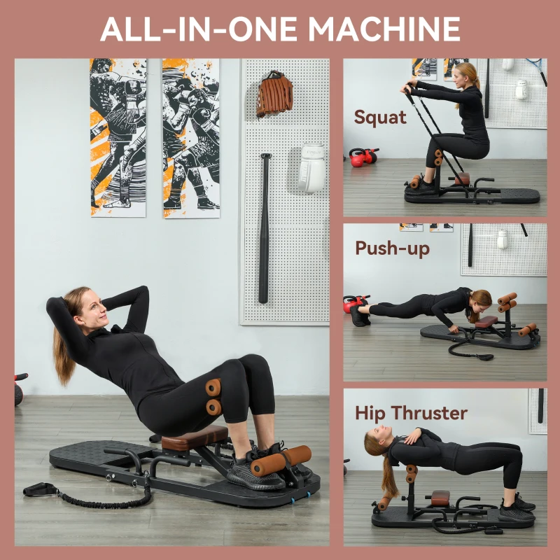 Soozier Foldable Sissy Squat Machine, Hip Thrust Machine with Push Up Stand, Multipurpose Glute Workout Equipment, Black