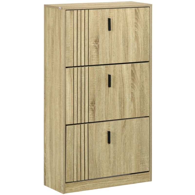 HOMCOM Shoe Storage Cabinet Organizer for 18 Pairs of Shoes with 3 Flip Drawers and Adjustable Shelves, Oak