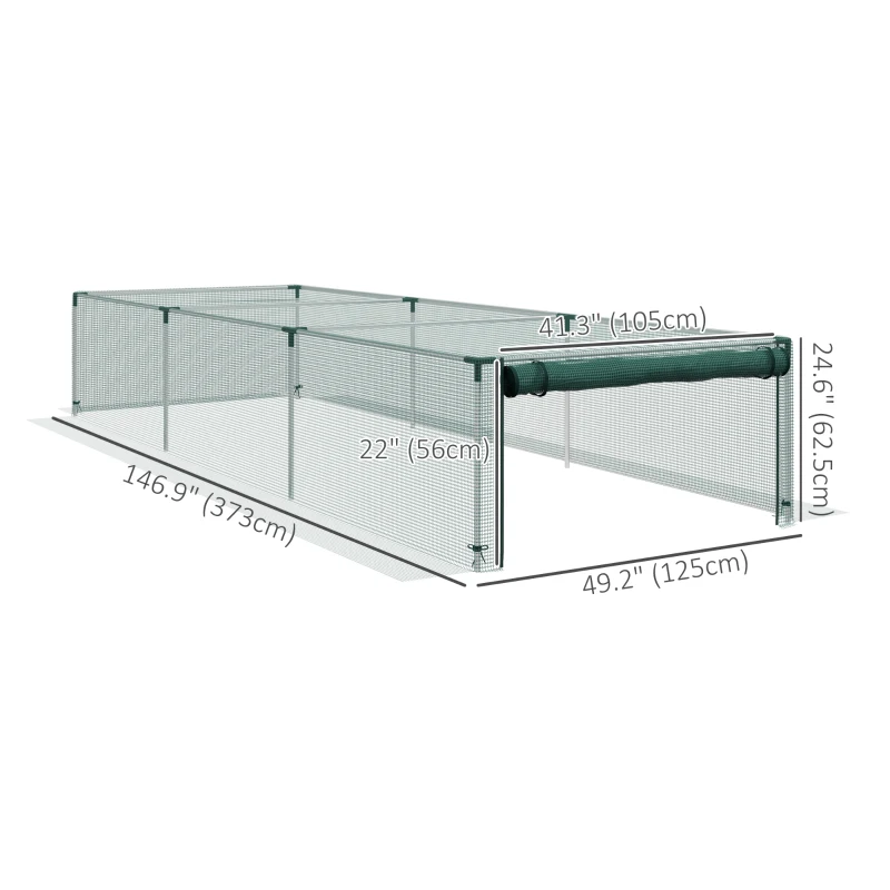 Outsunny 12' x 4' Plant Protection Cage with Zipper Roll-Up Door, Plant Protector from Animals with Galvanised Steel Frame
