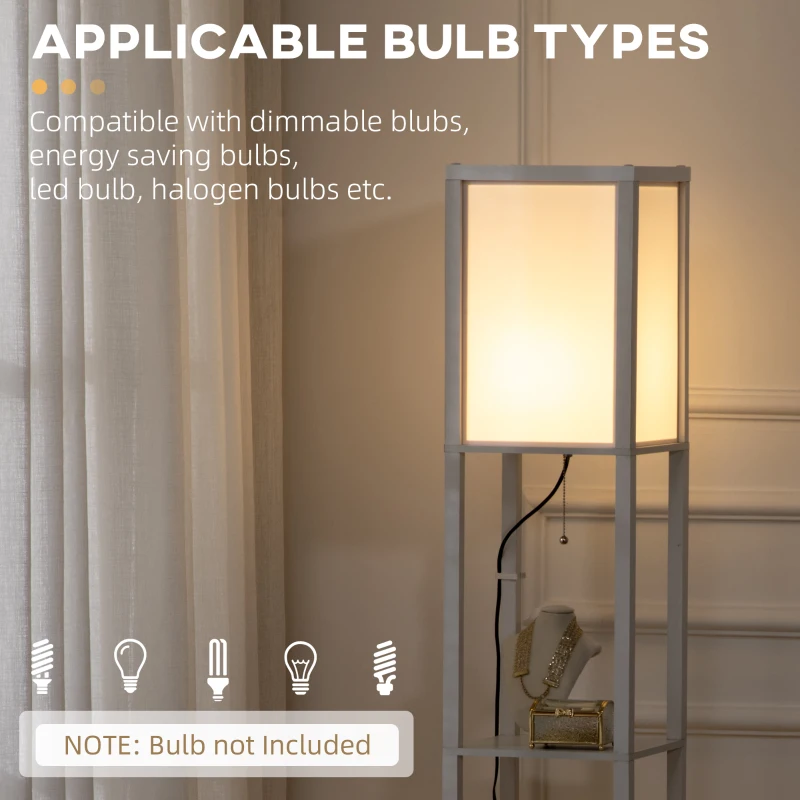 HOMCOM Modern Shelf Floor Lamp with Dual Ambient Light, Standing Lamp Living Room, Bedroom, 10.25"x10.25"x61.5", White