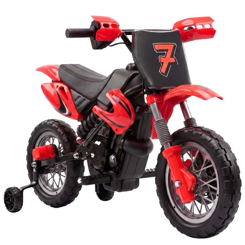 Qaba 12V Kids Electric Motorcycle, Ride on Motorcycle with Training Wheels, Rear Suspension, Horn for 3-6 Years, Red