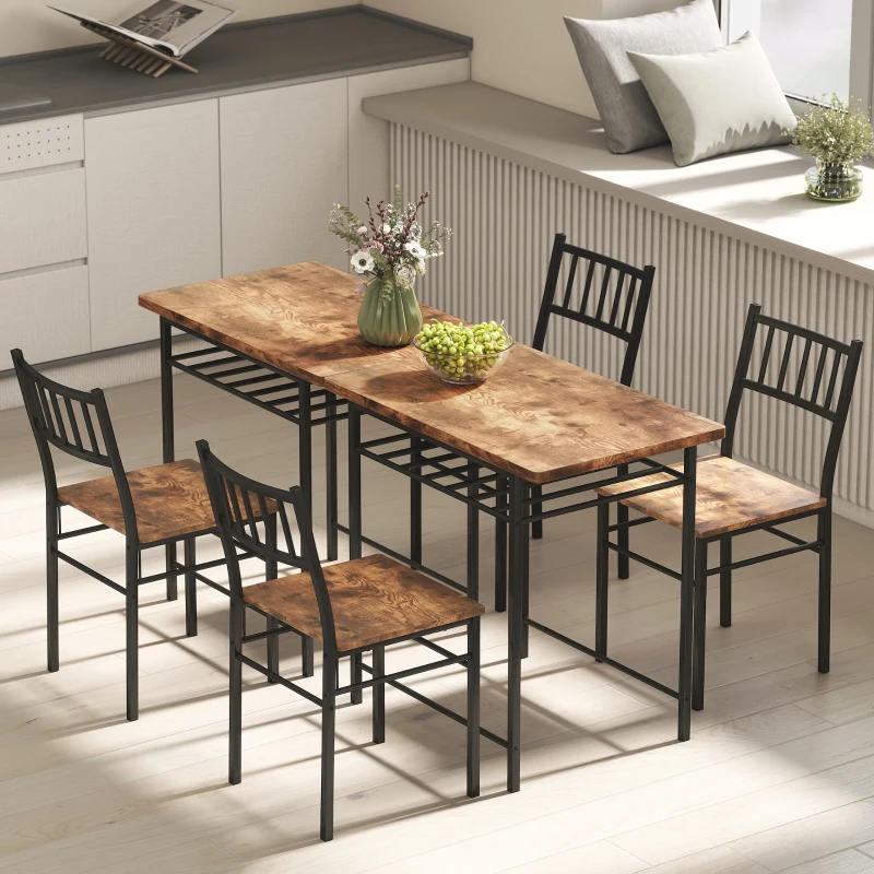 HOMCOM 3-Piece Small Dining Table Set for 2, Kitchen Table and Chairs with Storage Rack and Steel Frame, Brown