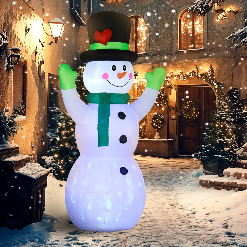 Outsunny 10FT Christmas Inflatables Cheerful Snowman in Black Hat, Blow Up Outdoor Christmas Decorations with LED Yard Display