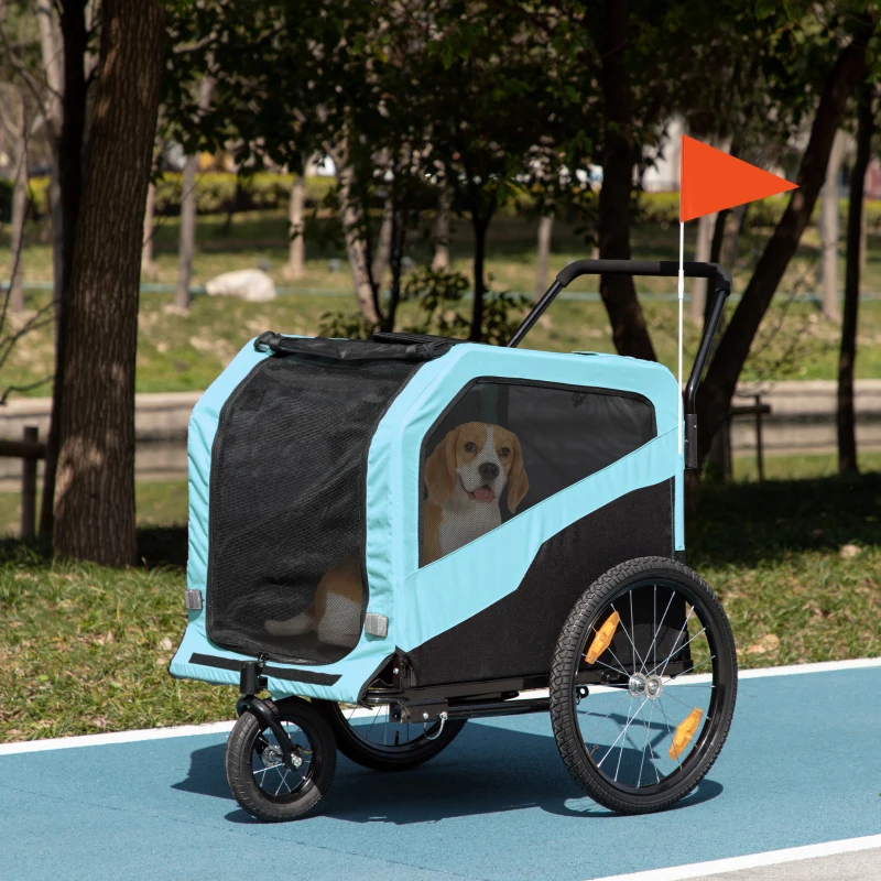 Aosom 2-in-1 Dog Bike Trailer, Pet Stroller for Large Medium Dogs with Foot Support, Quick-Release 360° Front Wheels, Safety Leash, Travelling Carrier, Blue