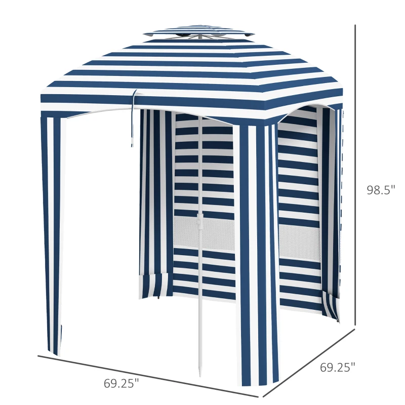 Outsunny 5.8' x 5.8' Cabana Umbrella for Travel, Walls, Vents, Ruffles, Carry Bag, Beach Umbrella, Blue & White Stripe