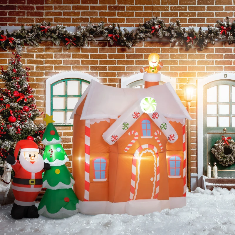 Outsunny 7FT Giant Inflatable Gingerbread House, Christmas Blow Up Decorations with LED Lights for Indoor, Outdoor, Yard
