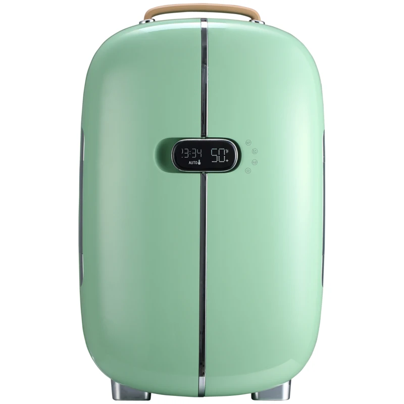 HOMCOM Portable Skincare Fridge with LED Display, Small Refrigerator Cooler, 12L Mini Fridge for Makeup and Cosmetics, Green