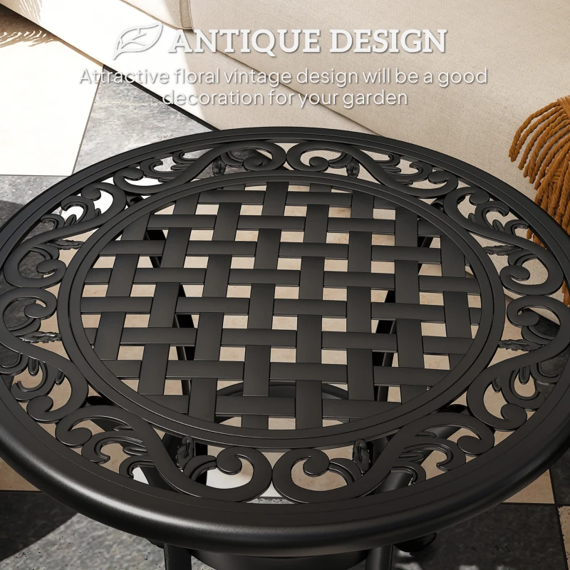 Outsunny Ф23.6" Round Outdoor Side Table, Cast Aluminum Frame Patio Coffee Side Desk for Patio, Garden, Balcony, Black