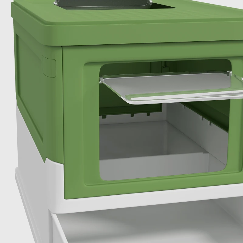 PawHut Top Entry Enclosed Kitty Litter Box with Scoop, Tray, Front Entry, Large Space, Foldable, Portable, Dark Green