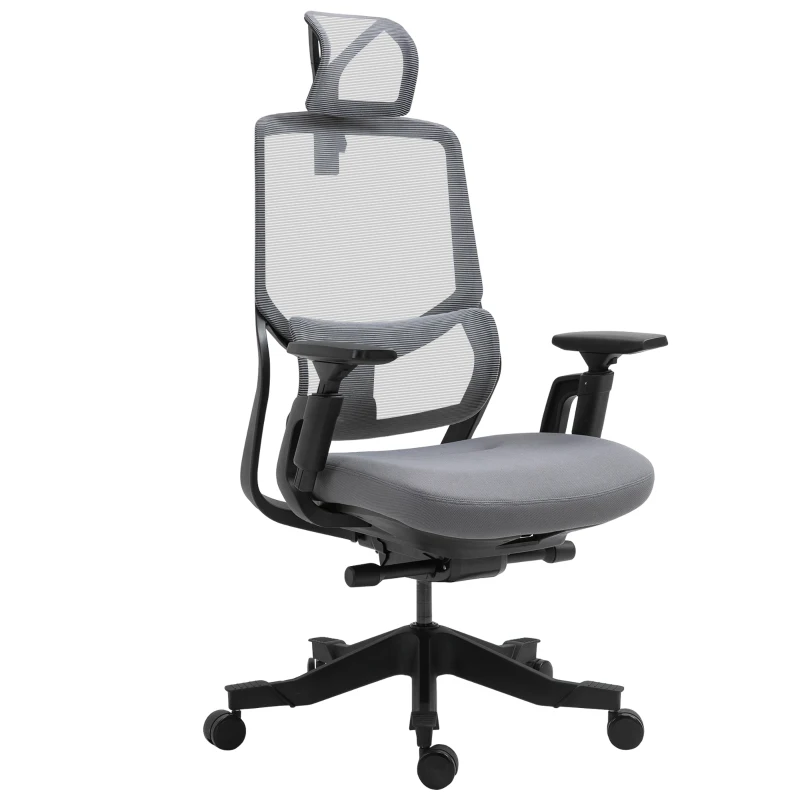 Vinsetto High Back Ergonomic Mesh Office Chair with Adjustable Height, Armrests, Lumbar Support and Headrest, Grey/Black
