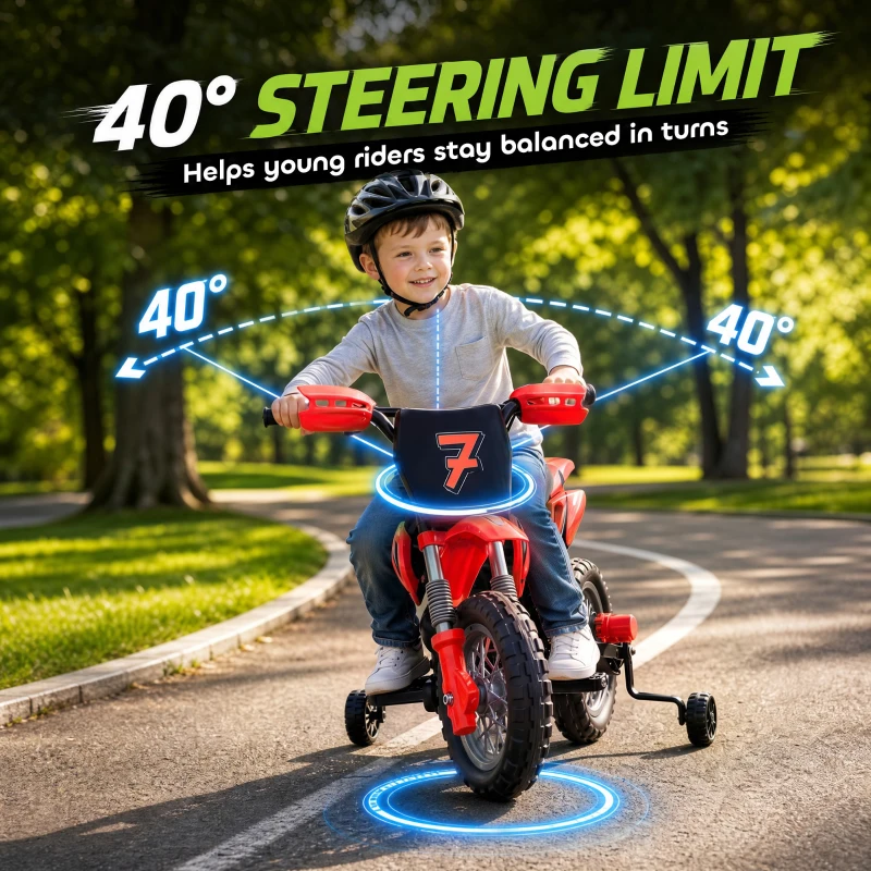 Qaba 12V Kids Electric Motorcycle, Ride on Motorcycle with Training Wheels, Rear Suspension, Horn for 3-6 Years, Red