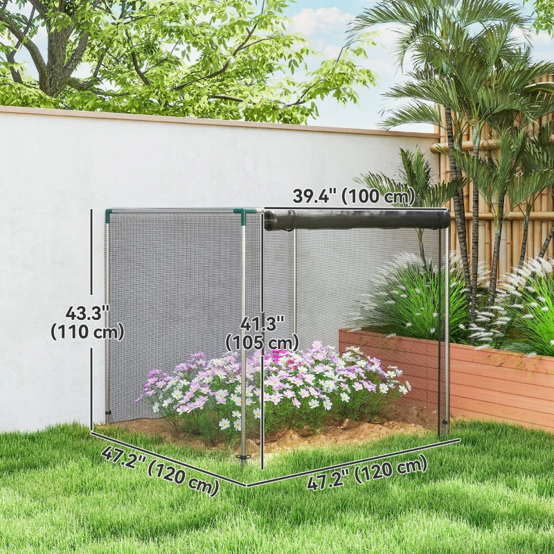 Outsunny Galvanized Steel Crop Cage, Plant Protection Tent with Zippered Door, 4' x 4', Black
