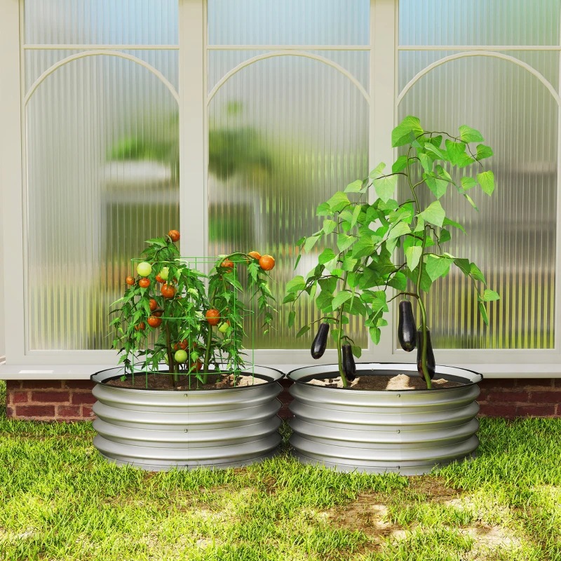 Outsunny Set of 2 Raised Garden Bed, Metal Planter Box with Safety Edging, Easy-to-assemble Stock Tank 2'x2'x1' Silver