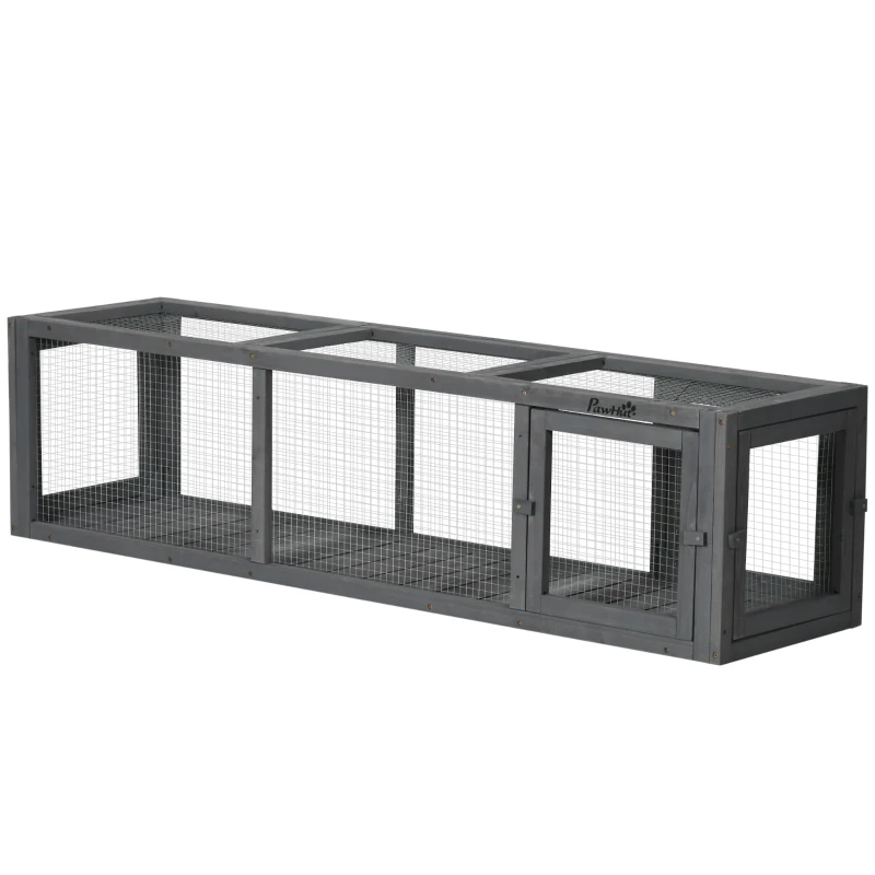 PawHut Outdoor Cat Tunnel with Extendable Design, 59" L Wooden Cat Run with Weather Protection, Connecting Inside and Outside, for Deck Patios, Balconies, Gray