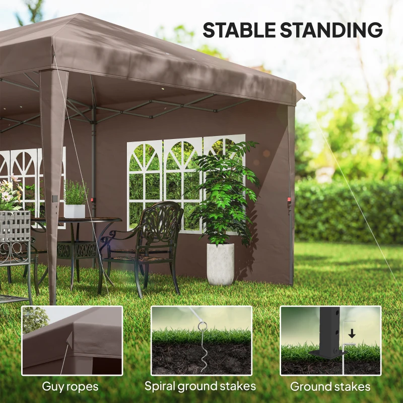 Outsunny 10' x 20' Pop Up Canopy Tent with 4 Sidewalls, Instant Gazebo with Carry Bag for Garden, Patio, Coffee(m-7)