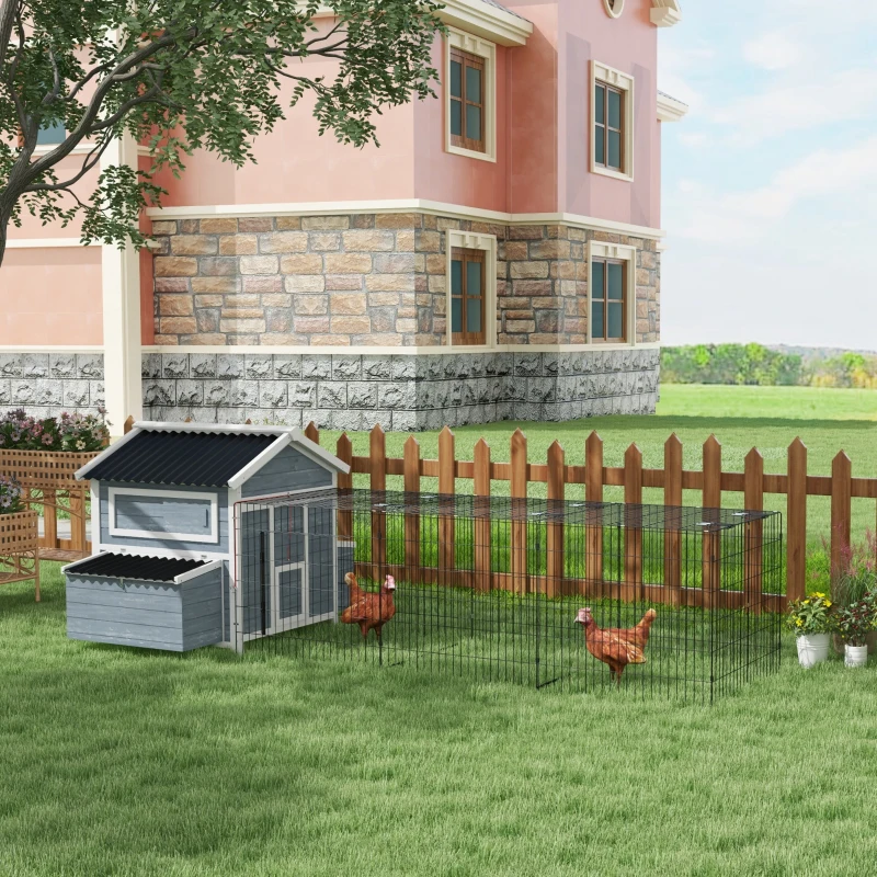 PawHut 11' x 5' x 3.5' Wooden Chicken Coop with Nesting Box, Run, Pull-out Tray, Perches for 2-4 Chickens, Dark Gray