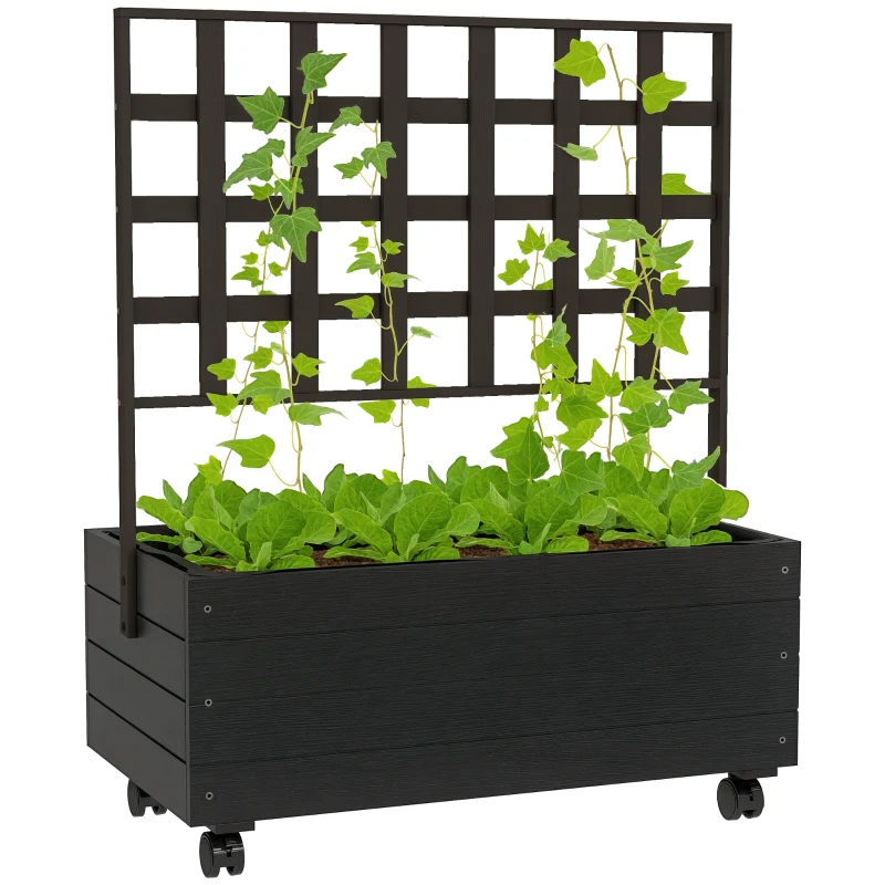 Outsunny Raised Garden Bed with Trellis and Wheels, Outdoor Planter Wooden Elevated Garden Bed for Garden, Patio, Balcony