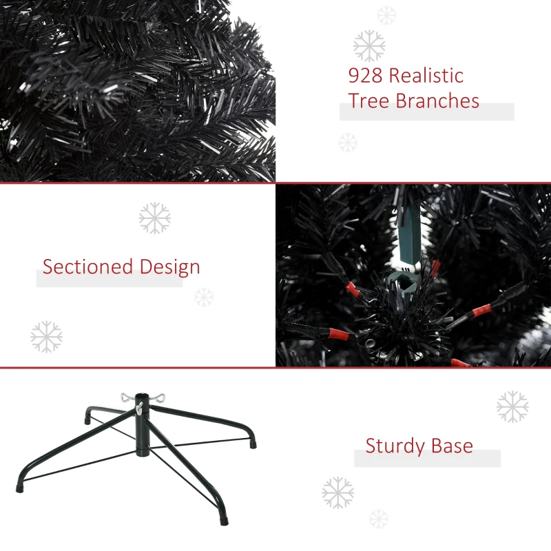 HOMCOM 6ft Artificial Christmas Tree Unlit Douglas Fir with Realistic Branch Tips, Black Halloween Style