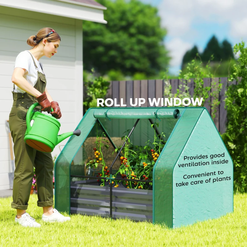 Outsunny 4 x 3ft Raised Garden Bed with Mini Greenhouse, Galvanized Raised Garden Bed with Cover, Green and Dark Gray
