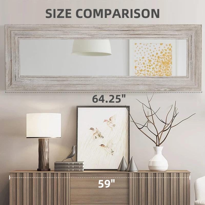 HOMCOM Rustic Wall Hanging and Leaning Floor Full Length Mirror, Gray