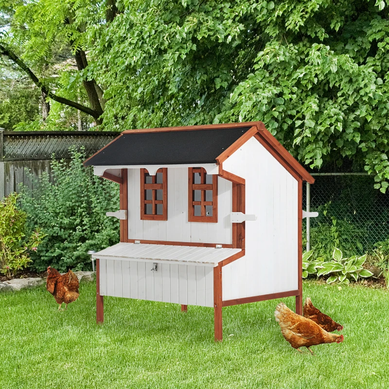 PawHut 43" Chicken Coop Wooden Chicken House Rabbit Hutch Raised Poultry Cage Portable Hen Pen Backyard With Nesting Box And Handles