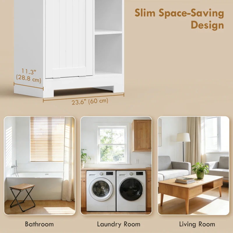 HOMCOM 67" Tall Bathroom Storage Cabinet, Slim Bathroom Cabinet with Tilt-Out Laundry Basket, White