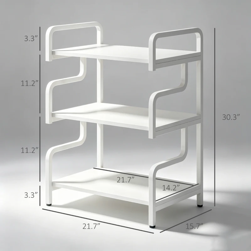 HOMCOM Free Standing Metal Storage Shelf, 3-Tier Small Shelving Unit, Printer Stand for Home Office, Living Room, White