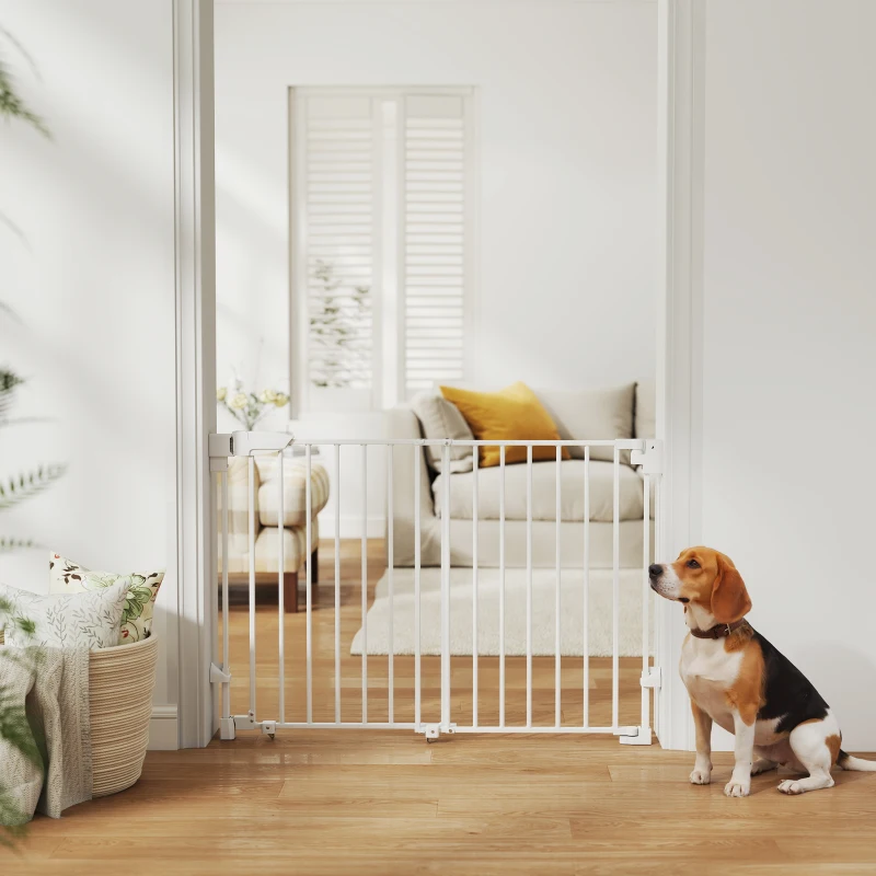 PawHut 29"-44" Wide Dog Gate, 29" H, Pet Gate with Auto-Close, Single Hand Operation, Wall-Mounted, No-Threshold Design