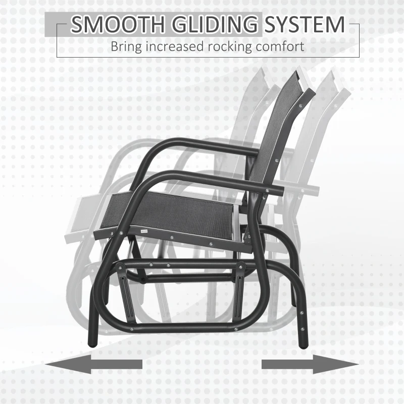 Outsunny Patio Glider Outdoor Glider Chair with Breathable Mesh Seat & Backrest, Armrests and Metal Frame, Black