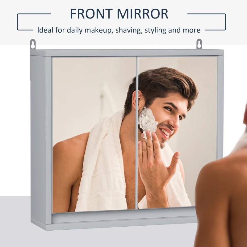 HOMCOM Bathroom Medicine Cabinet, Wall Mounted Mirror Cabinet, Gray