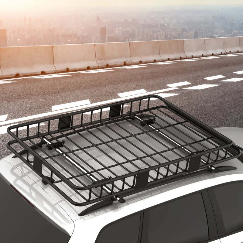 HOMCOM 64"/43" x 39" Car Roof Rack, Length Adjustable Roof Basket, Universal Rooftop Cargo Carrier Basket with U-bolts, 220 lbs Capacity