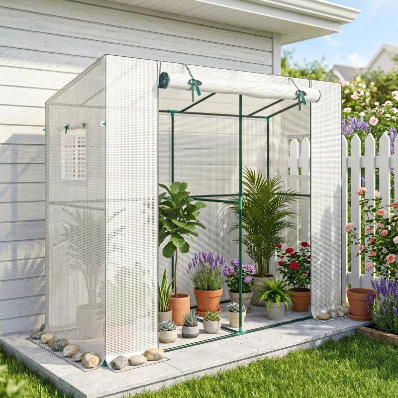 Outsunny Walk-in Portable Greenhouse Small Greenhouse for Outdoors with UV-resistant PE Cover, 6.6' x 2.5' x 5.6' White