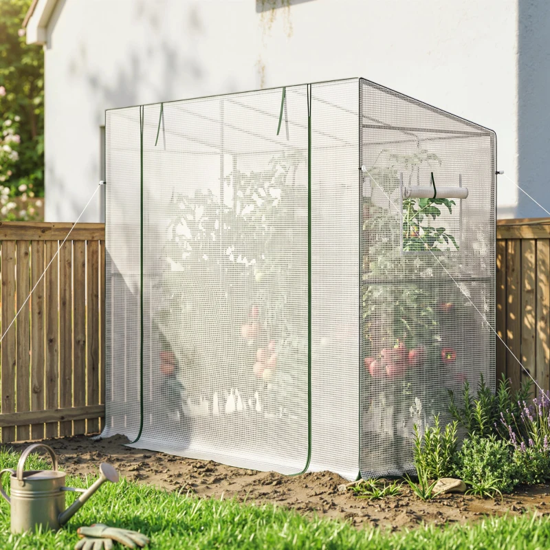 Outsunny Walk-in Portable Greenhouse Small Greenhouse for Outdoors with UV-resistant PE Cover, 6.6' x 2.5' x 5.6' White