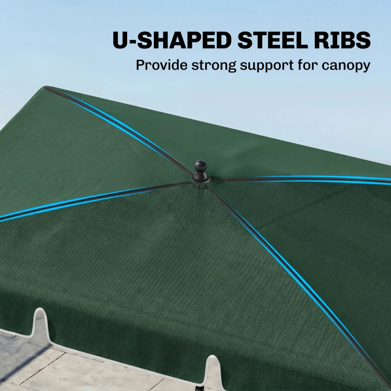 Outsunny 6.5x4ft Rectangle Patio Umbrella Aluminum Tilt Adjustable Garden Parasol Sun Shade Outdoor Canopy Green