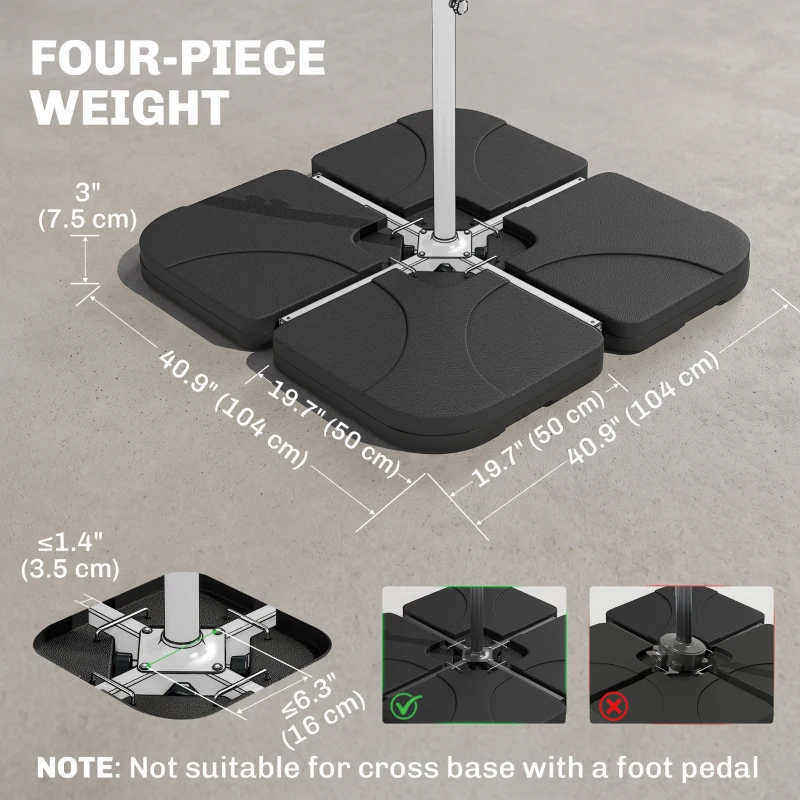Outsunny 4 Piece Umbrella Base Stand w/ U Locking, 132 lb Capacity Water or 172 lb Capacity Sand, Black