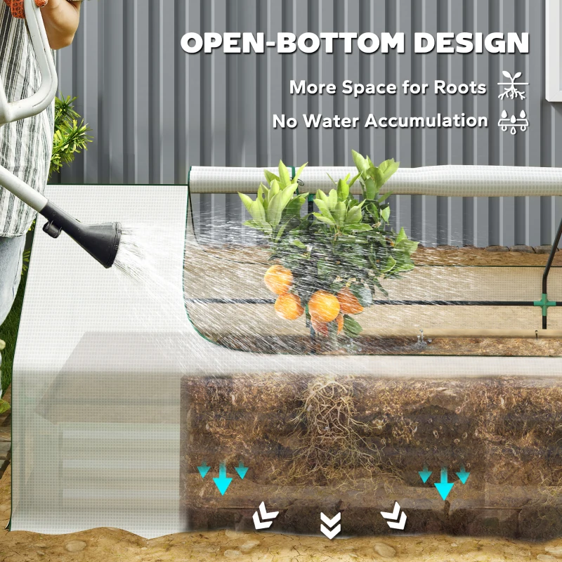 Outsunny 8.6 x 3 x 1ft Metal Planter Box with Mini Greenhouse, Galvanized Raised Garden Bed with Cover, White and Silver