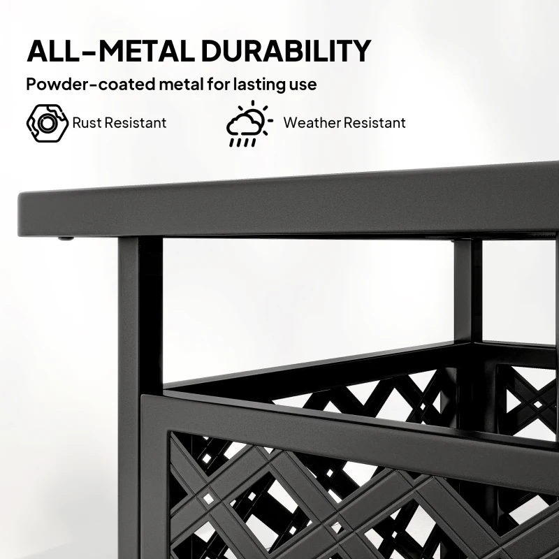 Outsunny 22" Outdoor Coffee Table, Patio Side Table with Umbrella Hole Slatted, Metal Top, for Garden, Backyard, Poolside, Black