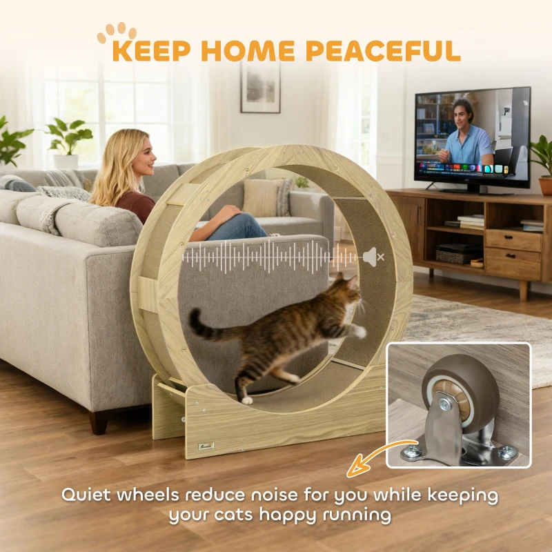 PawHut 36" Cat Wheel for Indoor Cats with Brake for Health and Fitness, Oak