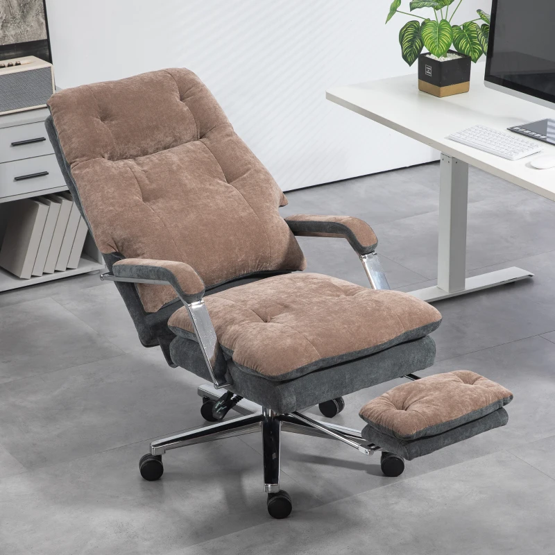 HOMCOM Home Office Chair, Big and Tall Fabric Computer Desk Chair, Swivel Task Chair with Adjustable Height, Coffee