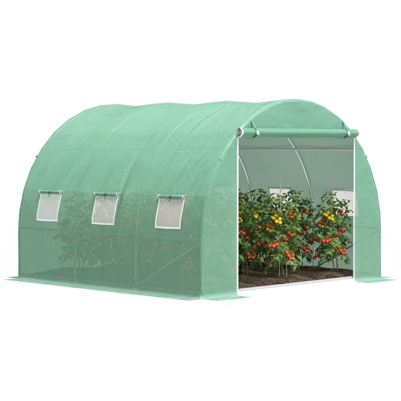 Outsunny 10' x 10' x 6.5' Walk-in Tunnel Greenhouse with High-Quality Transparent PE Cover, Zipper Doors, & Windows