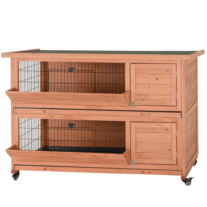 PawHut Outdoor Rabbit Hutch with Wheels, Quick on-the-Go Feeding, Wooden Rabbit Cage, Waterproof, Medium