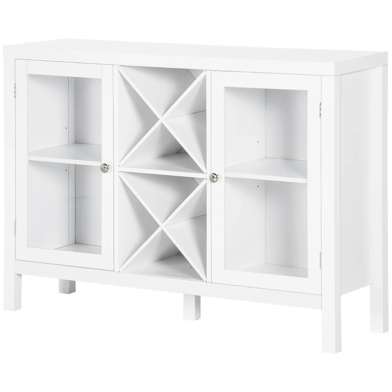 HOMCOM Sideboard Buffet Cabinet with Removable Wine Rack, Tempered Glass Door and Adjustable Shelves, Coffee Bar Cabinet for Living Room, Kitchen, Entryway, White