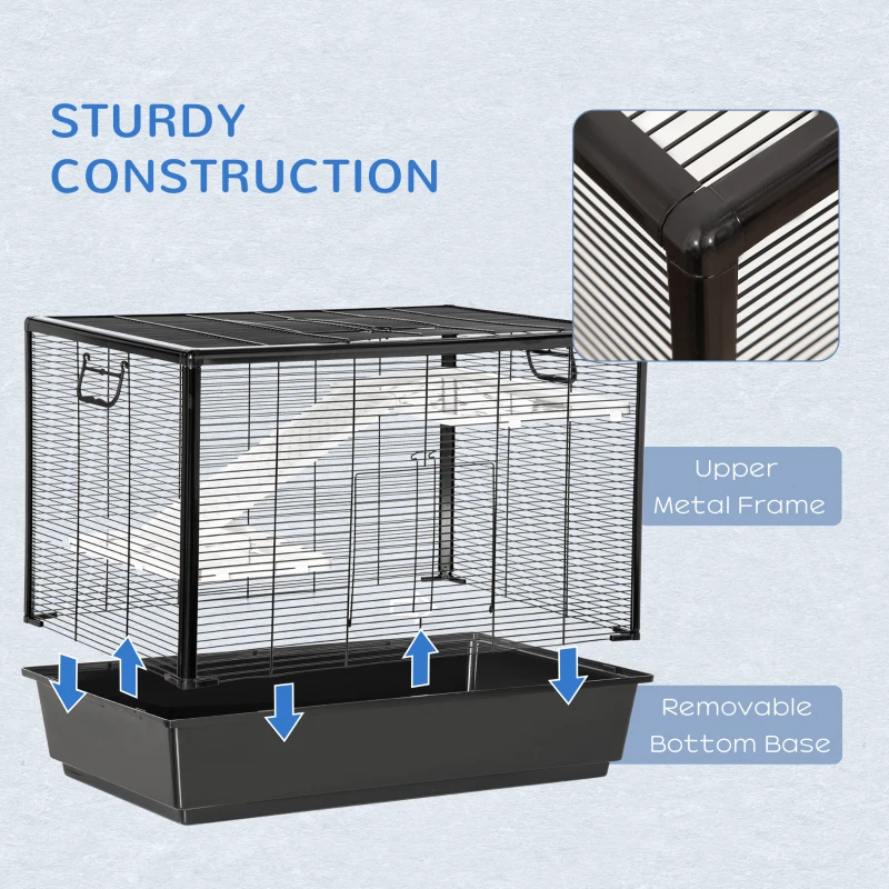 PawHut Hamster Cage, 3-tier Guinea Pig Cage, Pet Play House for Chinchillas with Food Dish Water Bottle, Ramps, Ledges, 31.5", Black