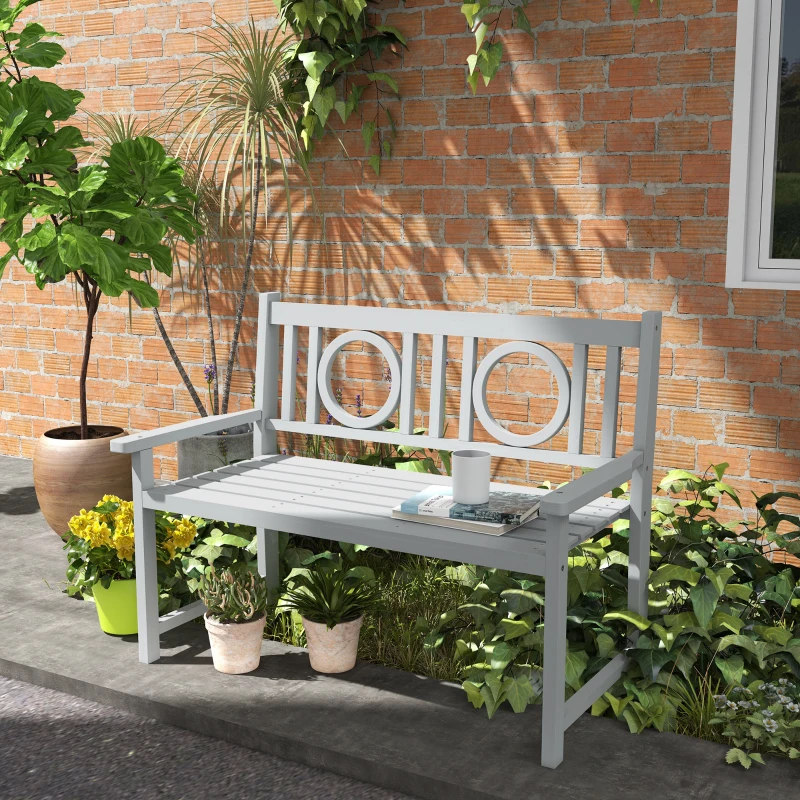 Outsunny 47" Outdoor Wooden Bench, 2-Seater Garden Bench, Fir Wood, For Garden, Poolside, Deck