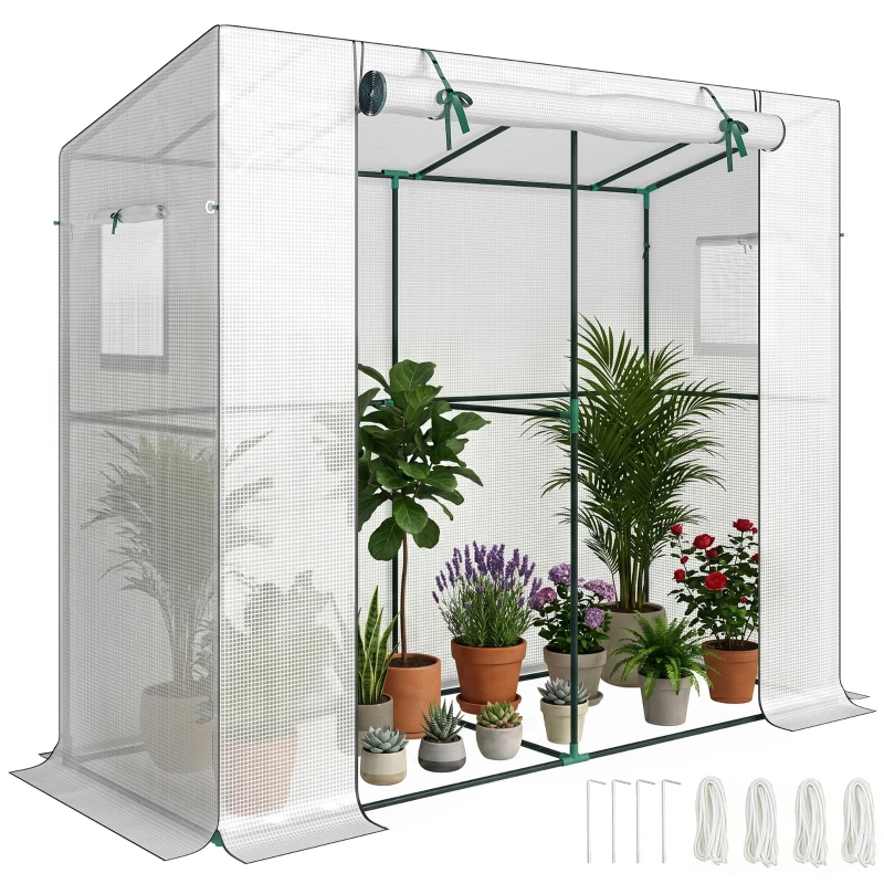 Outsunny Walk-in Portable Greenhouse Small Greenhouse for Outdoors with UV-resistant PE Cover, 6.6' x 2.5' x 5.6' White