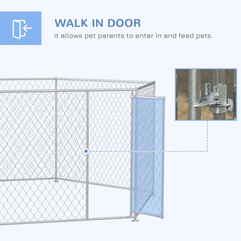 PawHut 13.4' x 11.5' x 5.6' Dog Kennel Outdoor for Medium and Large-Sized Dogs with Lockable Door, Silver