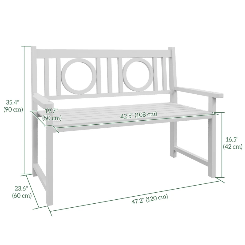Outsunny 47" Outdoor Wooden Bench, 2-Seater Garden Bench, Fir Wood, For Garden, Poolside, Deck