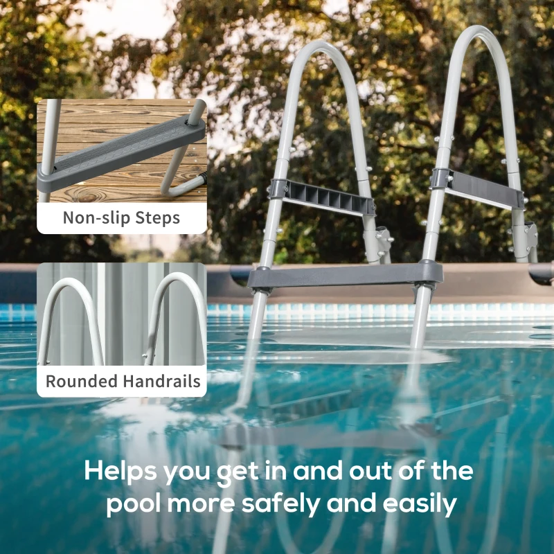 Outsunny 59" Above Ground Swimming Pool Ladder, A-Frame Deck Ladder with Top Platform, Non-slip Steps & Rounded Handrails for 43" Pool Wall Height, Gray